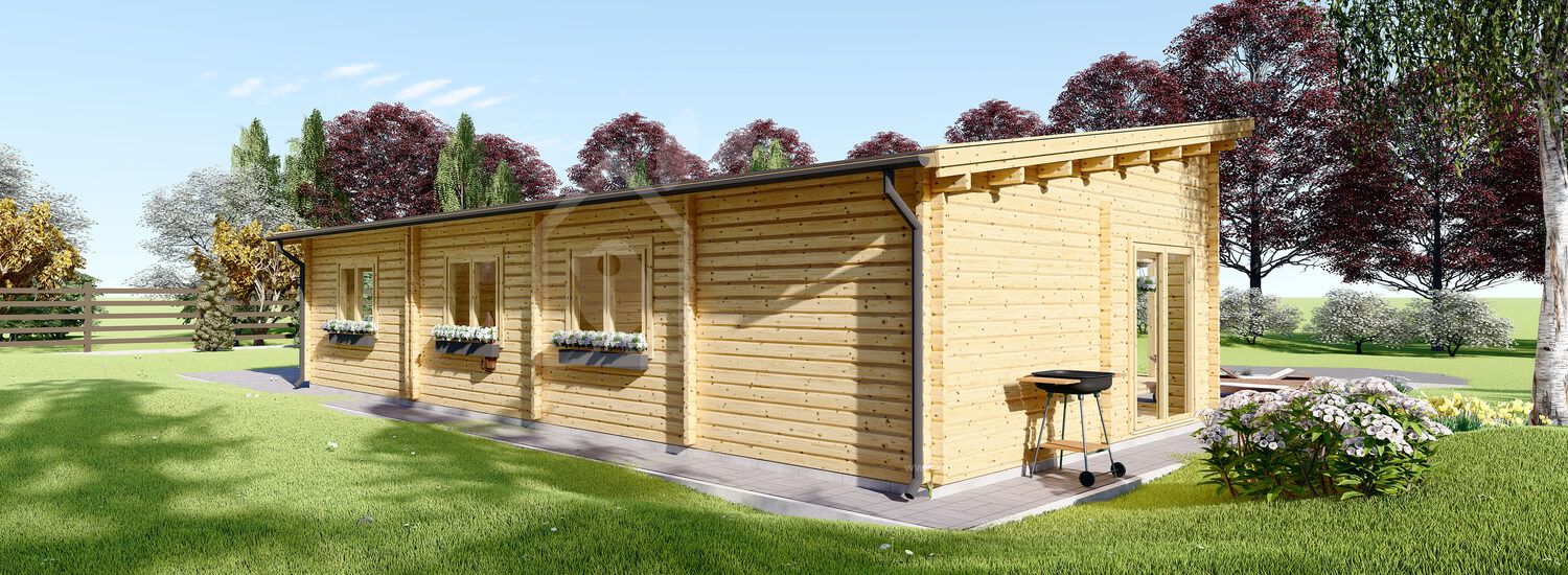 chalet en bois habitable berta à toit plat (isolé re2020, 44+44 mm), 72 m² avec terrasse + 20 m² garage chalet en bois habitable berta à toit plat (isolé re2020, 44+44 mm), 72 m² avec terrasse + 20 m² garage