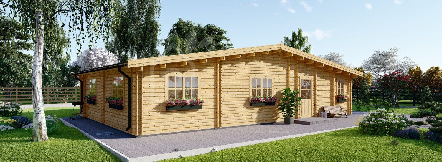 chalet en bois habitable riviera (isolé re2020, 44+44 mm), 100 m² + 20 m² terrasse chalet en bois habitable riviera (isolé re2020, 44+44 mm), 100 m² + 20 m² terrasse